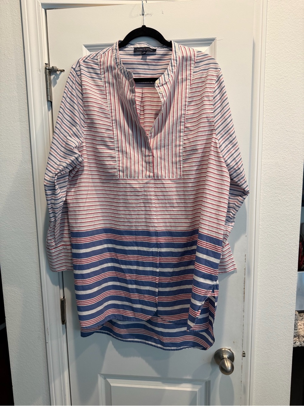 Tommy Hilfiger Red & Blue Striped Casual Button-Down Shirtdress